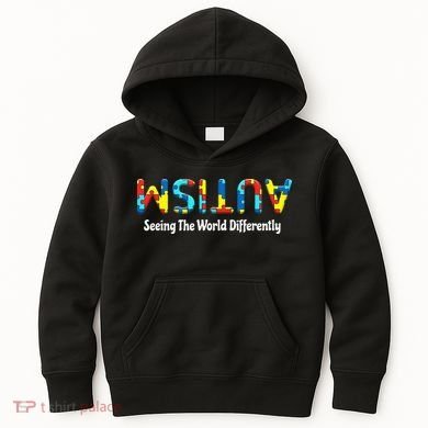 Autism Seeing The World Differently Upside Autism Awareness Kids Hoodie