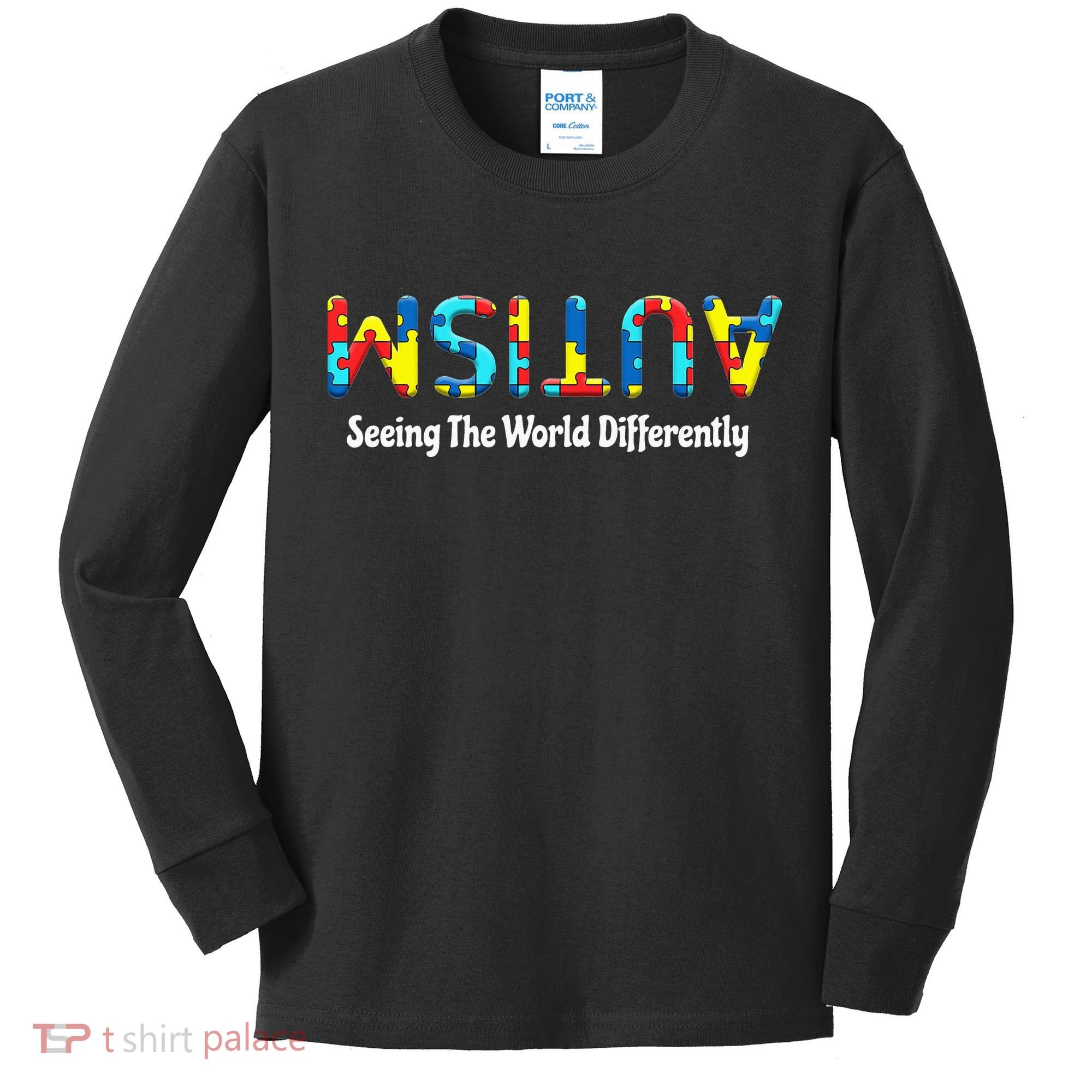 Autism Seeing The World Differently Upside Autism Awareness Kids Long Sleeve Shirt