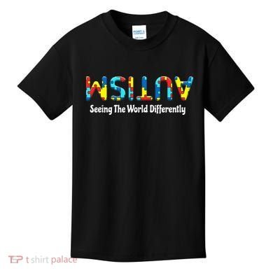 Autism Seeing The World Differently Upside Autism Awareness Kids T-Shirt
