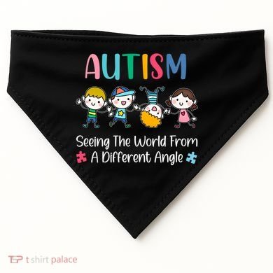 Autism Seeing The World From A Different Angle Gift USA-Made Doggie Bandana