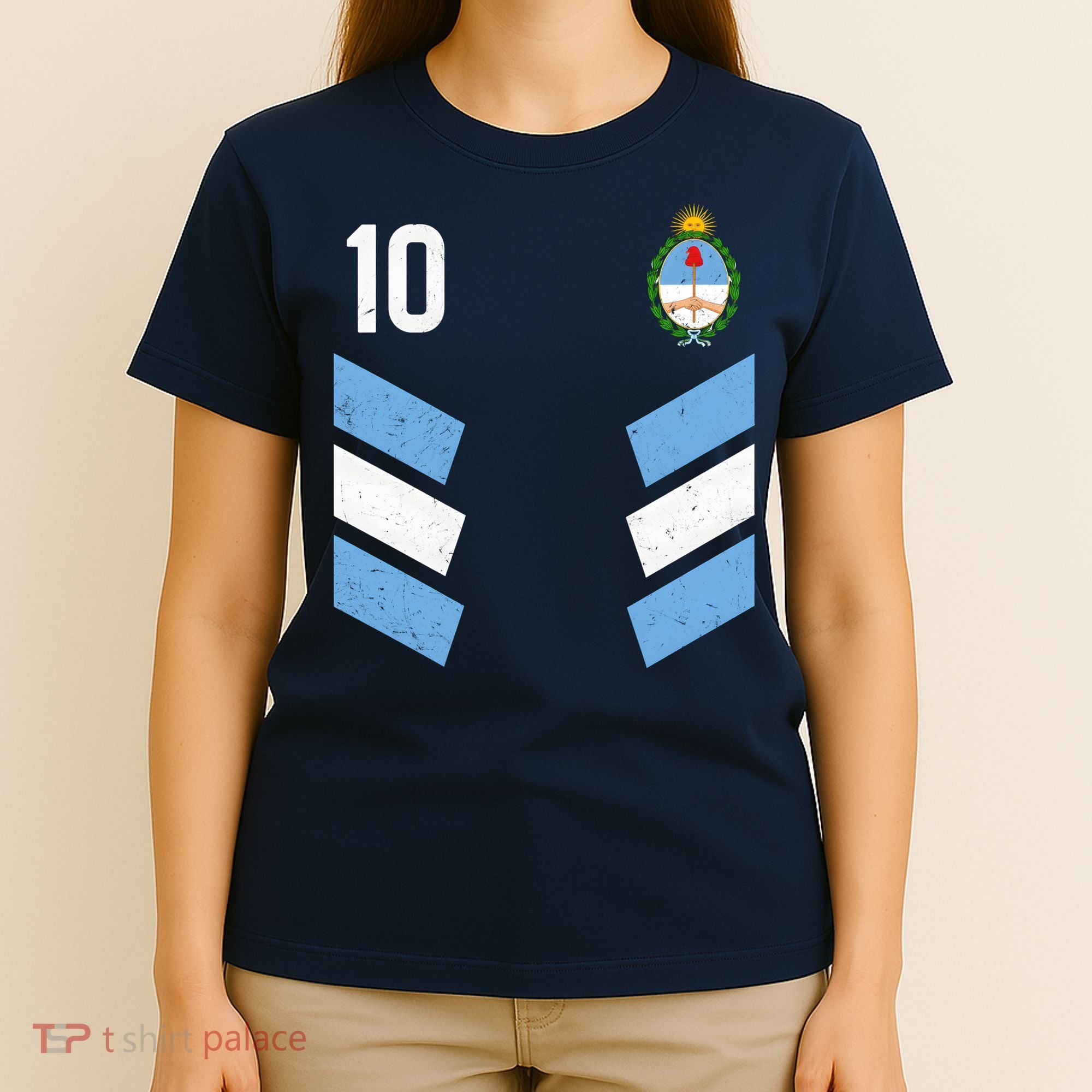 Argentina Soccer Team Jersey 10 Flag Elblem T-Shirt