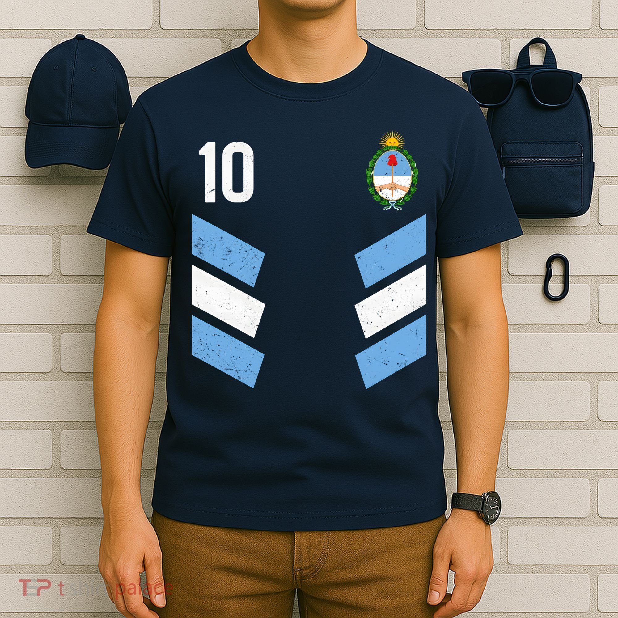 Argentina Soccer Team Jersey 10 Flag Elblem T-Shirt