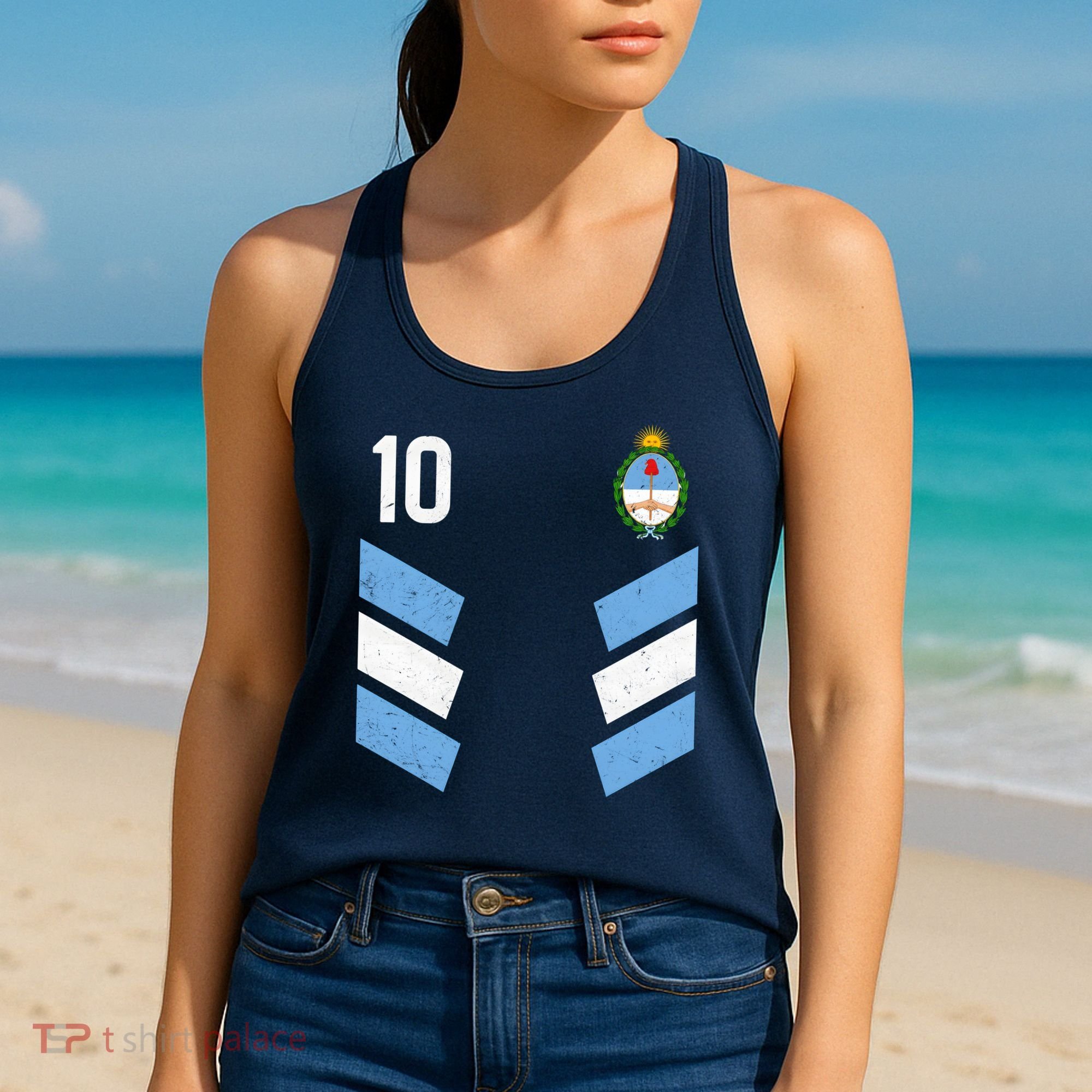 Argentina Soccer Team Jersey 10 Flag Elblem Women's Tank Top