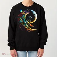 Astronaut surfing through space universe galaxy planets moon Women's Sweatshirt thumb 0