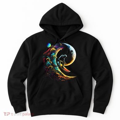 Astronaut surfing through space universe galaxy planets moon Hoodie