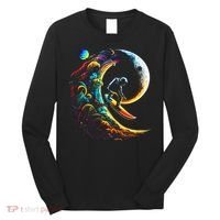 Astronaut surfing through space universe galaxy planets moon Long Sleeve Shirt thumb 0