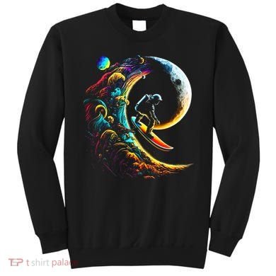 Astronaut surfing through space universe galaxy planets moon Sweatshirt