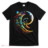Astronaut surfing through space universe galaxy planets moon T-Shirt thumb 0