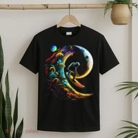 Astronaut surfing through space universe galaxy planets moon T-Shirt thumb 2