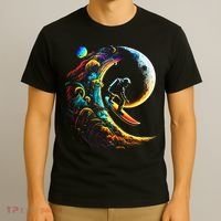 Astronaut surfing through space universe galaxy planets moon T-Shirt thumb 3