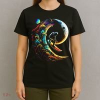 Astronaut surfing through space universe galaxy planets moon T-Shirt thumb 4