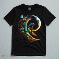 Astronaut surfing through space universe galaxy planets moon T-Shirt thumb 5