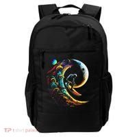 Astronaut surfing through space universe galaxy planets moon Backpack thumb 0
