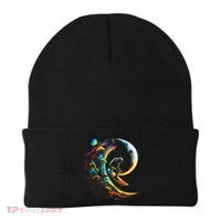Astronaut surfing through space universe galaxy planets moon Beanie thumb 0