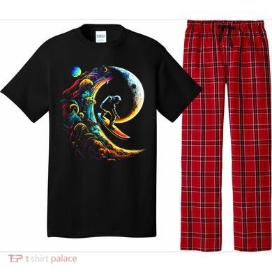 Astronaut surfing through space universe galaxy planets moon Pajama Set