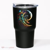 Astronaut surfing through space universe galaxy planets moon Tumbler thumb 0