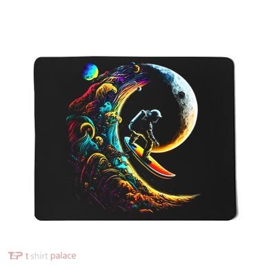 Astronaut surfing through space universe galaxy planets moon Mousepad