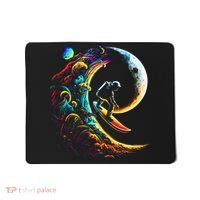 Astronaut surfing through space universe galaxy planets moon Mousepad thumb 0