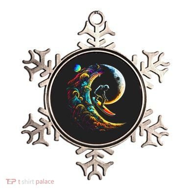 Astronaut surfing through space universe galaxy planets moon Ornament