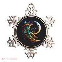 Astronaut surfing through space universe galaxy planets moon Ornament thumb 0