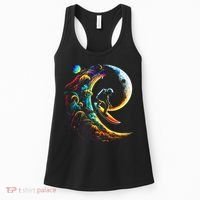 Astronaut surfing through space universe galaxy planets moon Women's Tank Top thumb 0