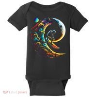 Astronaut surfing through space universe galaxy planets moon Baby Bodysuit thumb 0