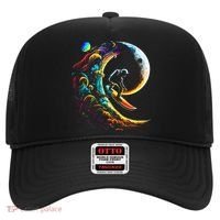 Astronaut surfing through space universe galaxy planets moon Hat thumb 0