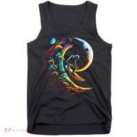 Astronaut surfing through space universe galaxy planets moon Tank Top thumb 0