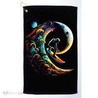 Astronaut surfing through space universe galaxy planets moon Golf Towel thumb 0
