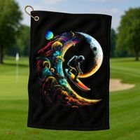 Astronaut surfing through space universe galaxy planets moon Golf Towel thumb 1