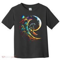 Astronaut surfing through space universe galaxy planets moon Toddler T-Shirt thumb 0