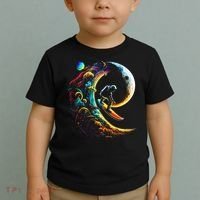Astronaut surfing through space universe galaxy planets moon Toddler T-Shirt thumb 2