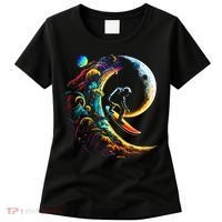 Astronaut surfing through space universe galaxy planets moon Women's T-Shirt thumb 0