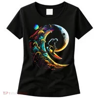 Astronaut surfing through space universe galaxy planets moon Women's T-Shirt thumb 0