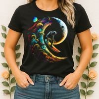 Astronaut surfing through space universe galaxy planets moon Women's T-Shirt thumb 2