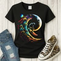 Astronaut surfing through space universe galaxy planets moon Women's T-Shirt thumb 3