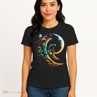 Astronaut surfing through space universe galaxy planets moon Women's T-Shirt thumb 4
