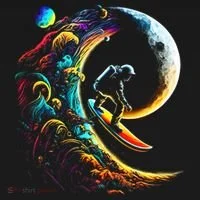 Astronaut surfing through space universe galaxy planets moon Women's T-Shirt thumb 6