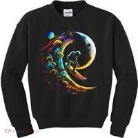 Astronaut surfing through space universe galaxy planets moon Kids Sweatshirt thumb 0