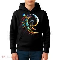 Astronaut surfing through space universe galaxy planets moon Kids Hoodie thumb 4