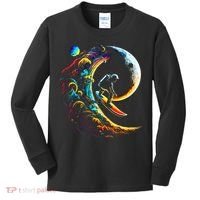 Astronaut surfing through space universe galaxy planets moon Kids Long Sleeve Shirt thumb 0