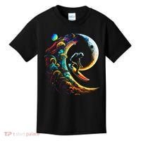Astronaut surfing through space universe galaxy planets moon Kids T-Shirt thumb 0