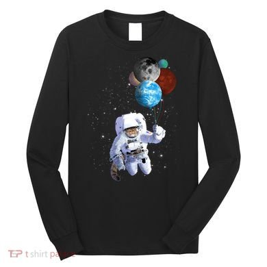 Astro Cat With Planet Balloons Long Sleeve Shirt