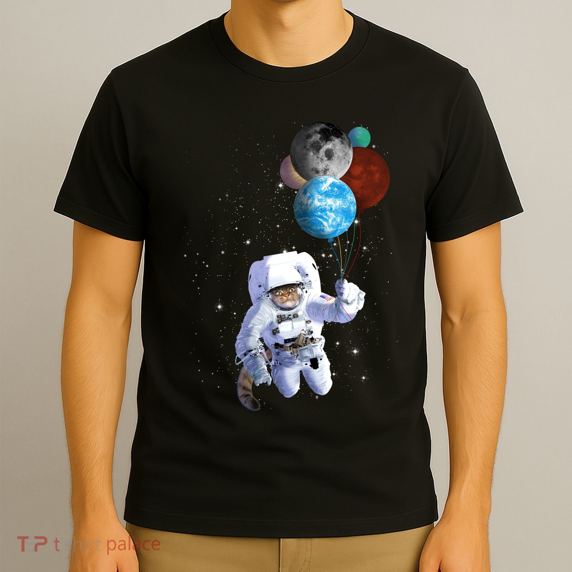 Astro Cat With Planet Balloons T-Shirt