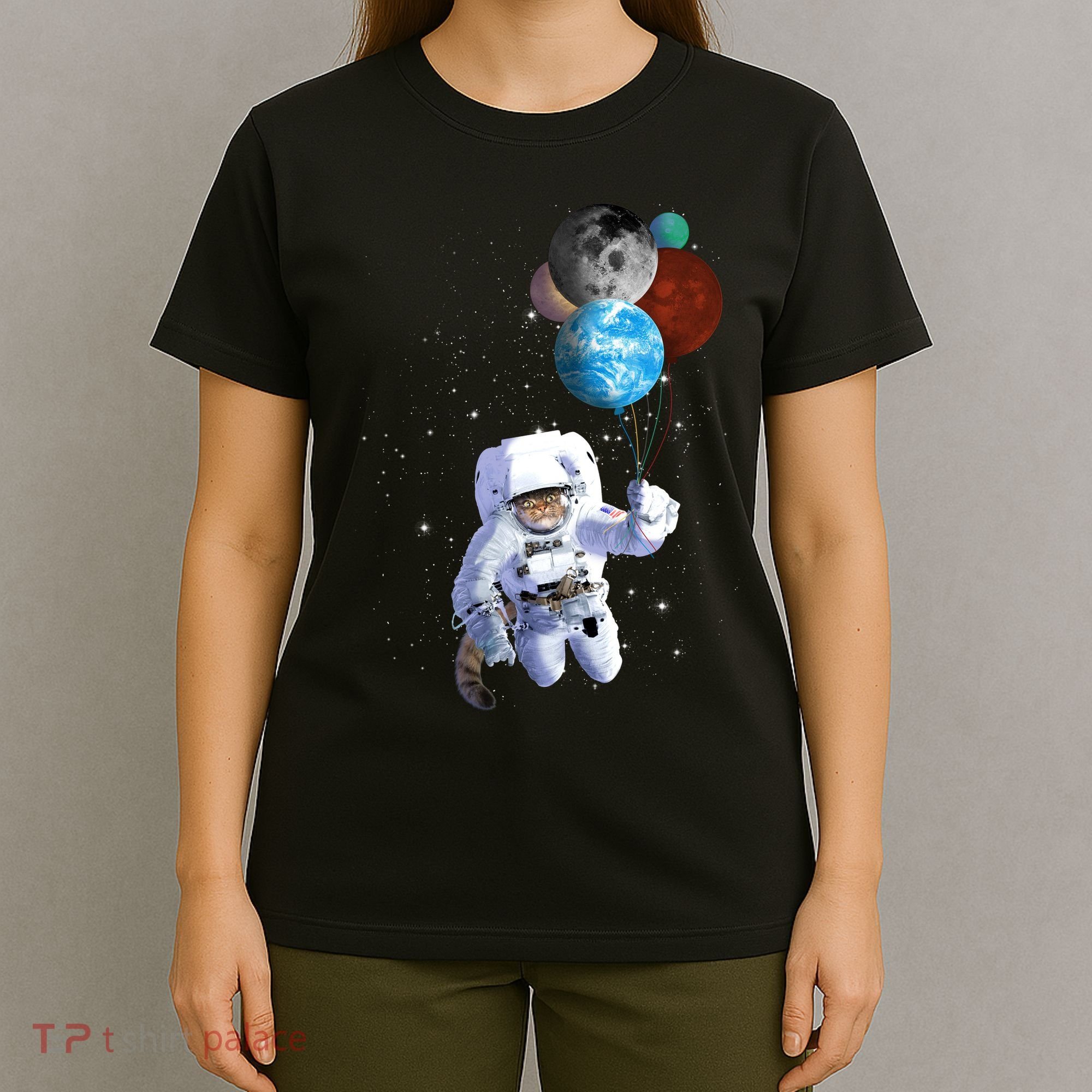 Astro Cat With Planet Balloons T-Shirt
