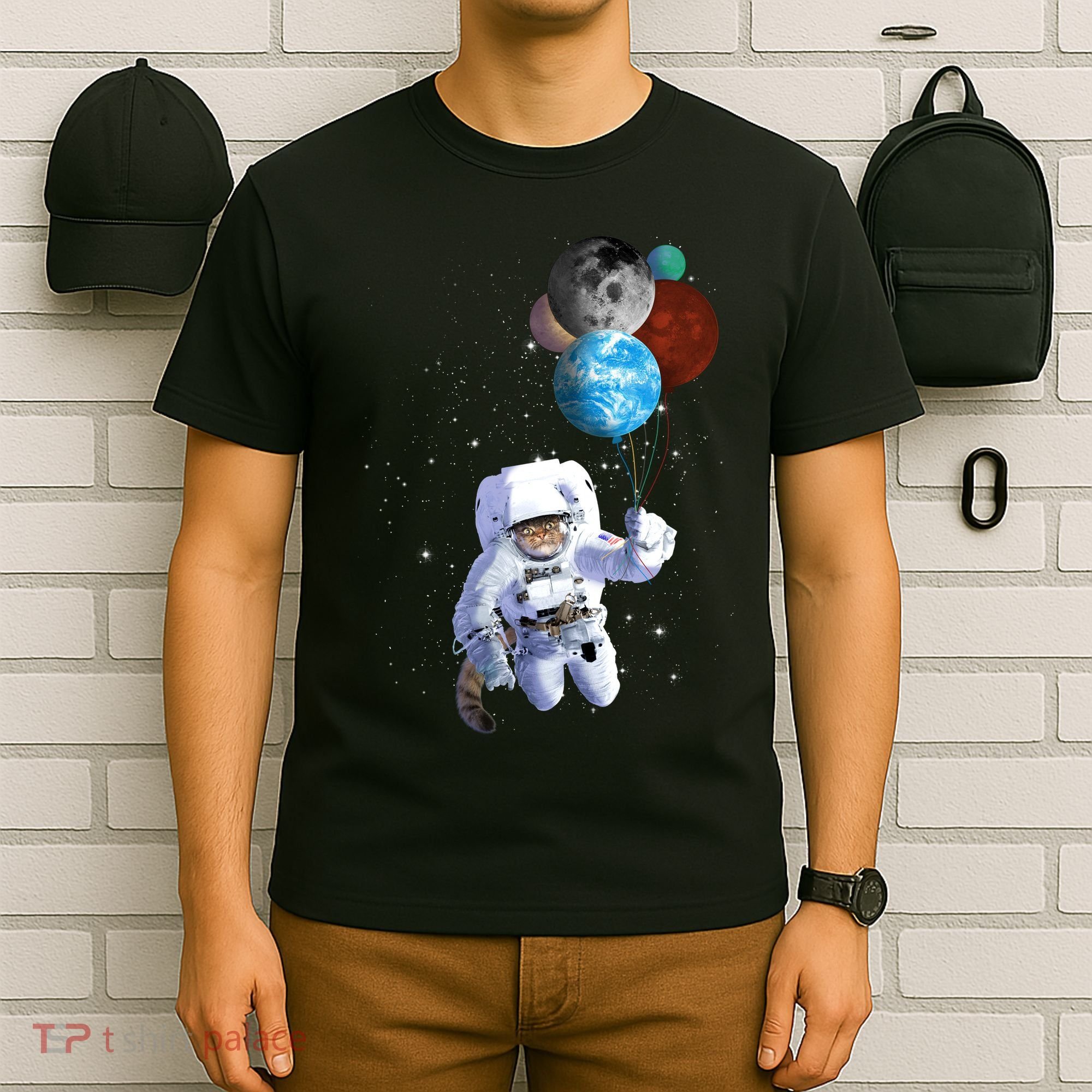 Astro Cat With Planet Balloons T-Shirt