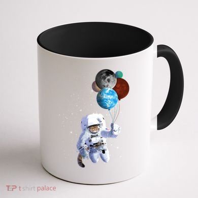 Astro Cat With Planet Balloons Coffee Mug back