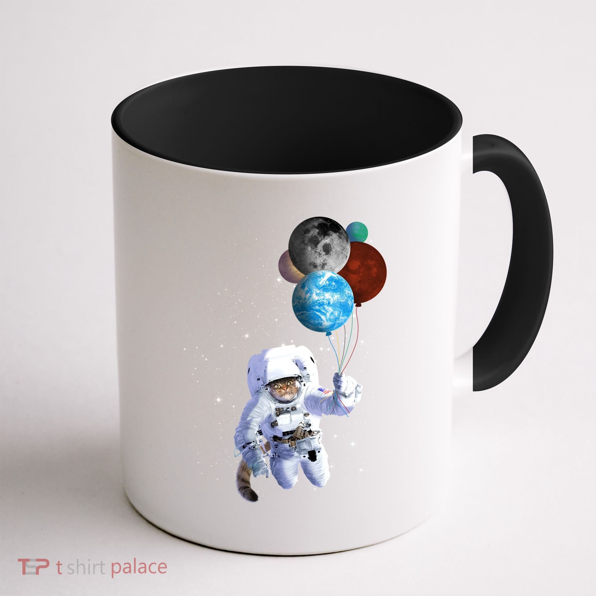 Astro Cat With Planet Balloons Coffee Mug