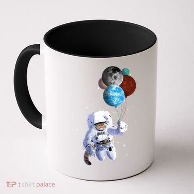 Astro Cat With Planet Balloons Coffee Mug
