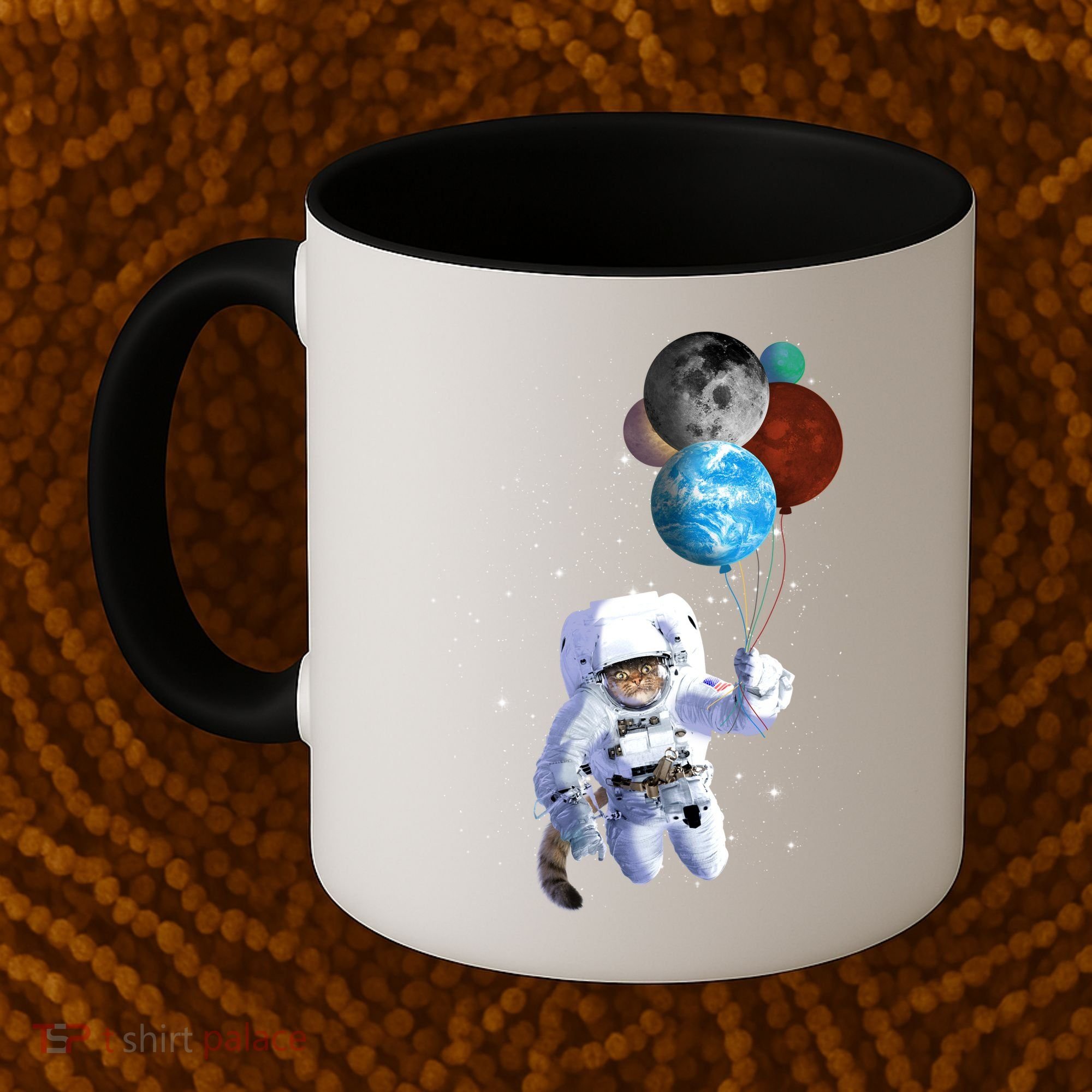 Astro Cat With Planet Balloons Coffee Mug